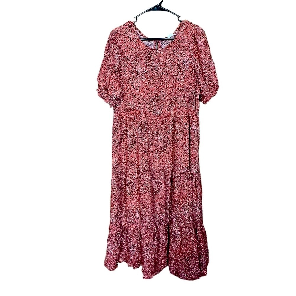 Easel Tiered Cheetah Print Mid Dress Puff Sleeve Size Medium Burnt Orange